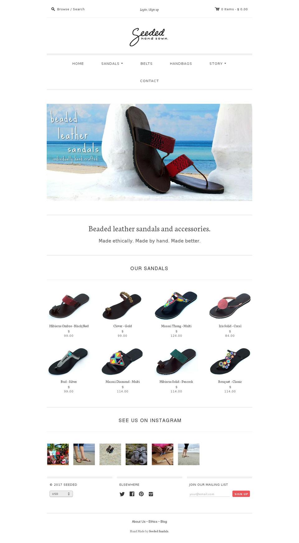 seededhandsewn.com shopify website screenshot