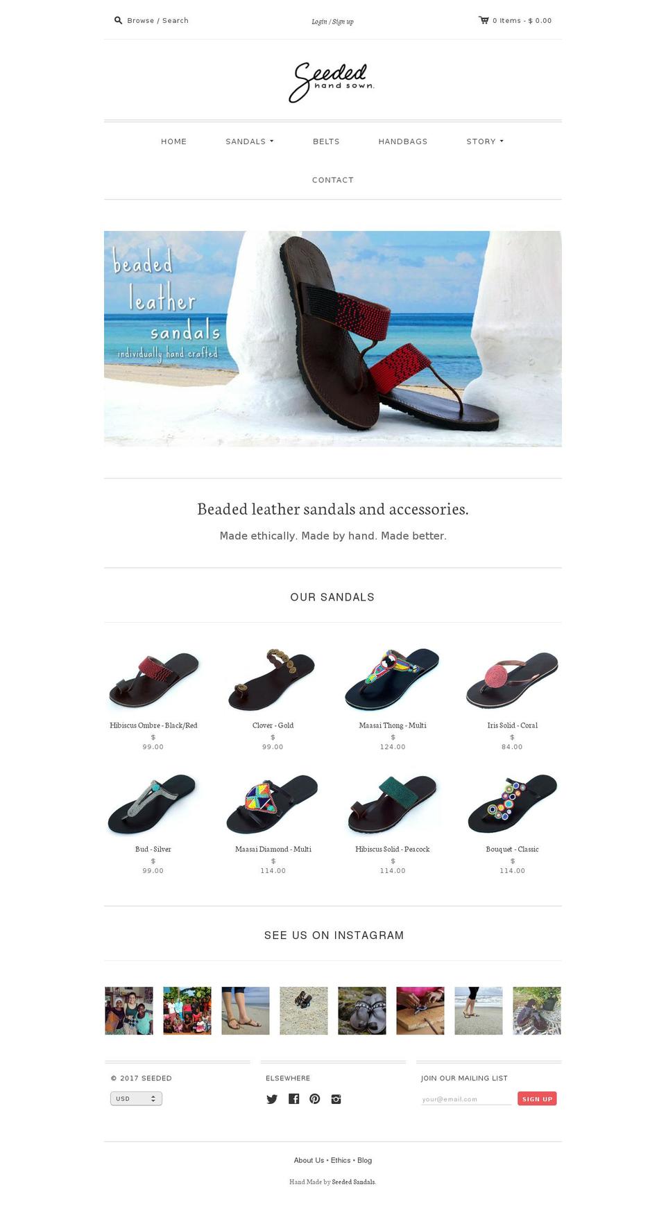 seededsandals.com shopify website screenshot