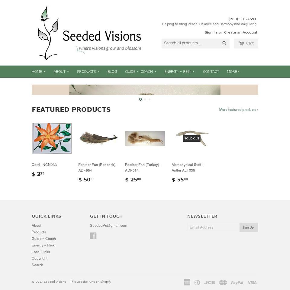 seededvisions.com shopify website screenshot