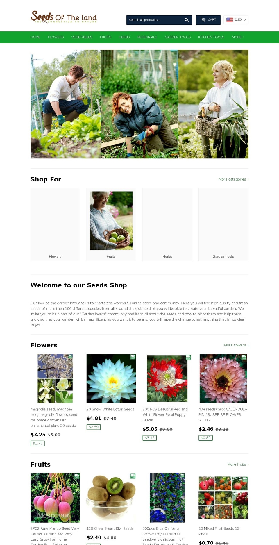 seeds-of-the-land.myshopify.com shopify website screenshot