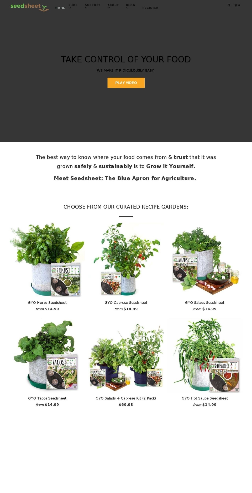 seedsheets.com shopify website screenshot