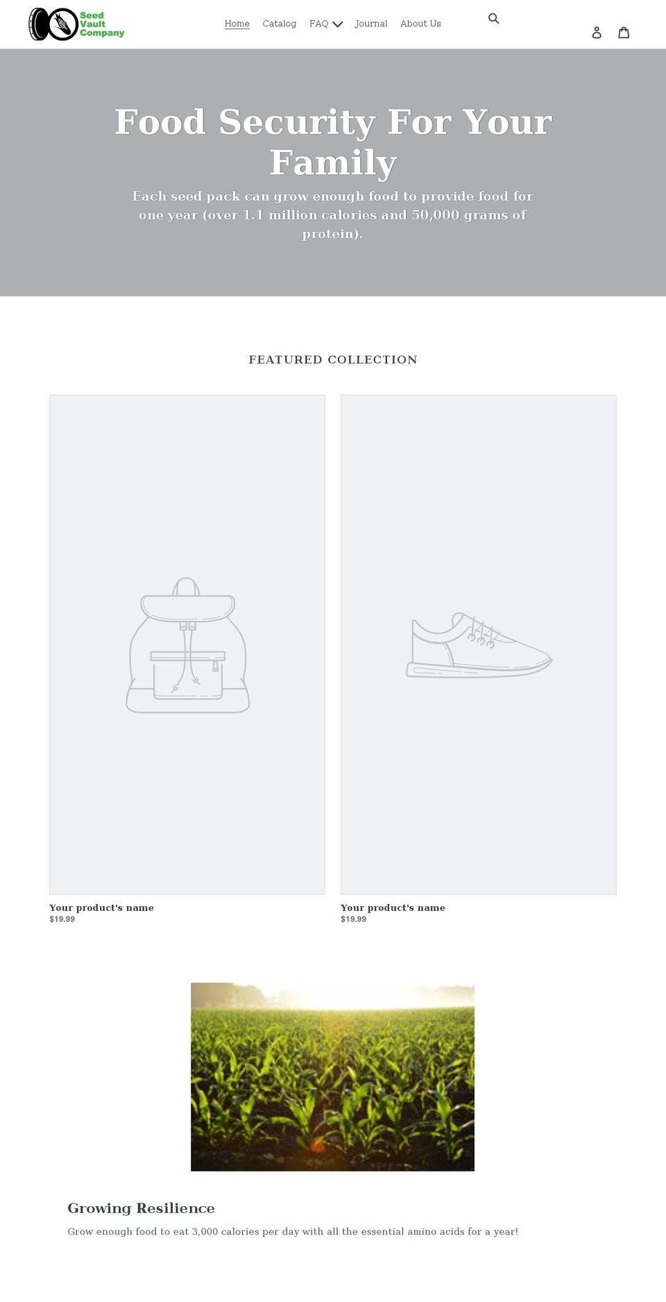 seedvaultcompany.com shopify website screenshot