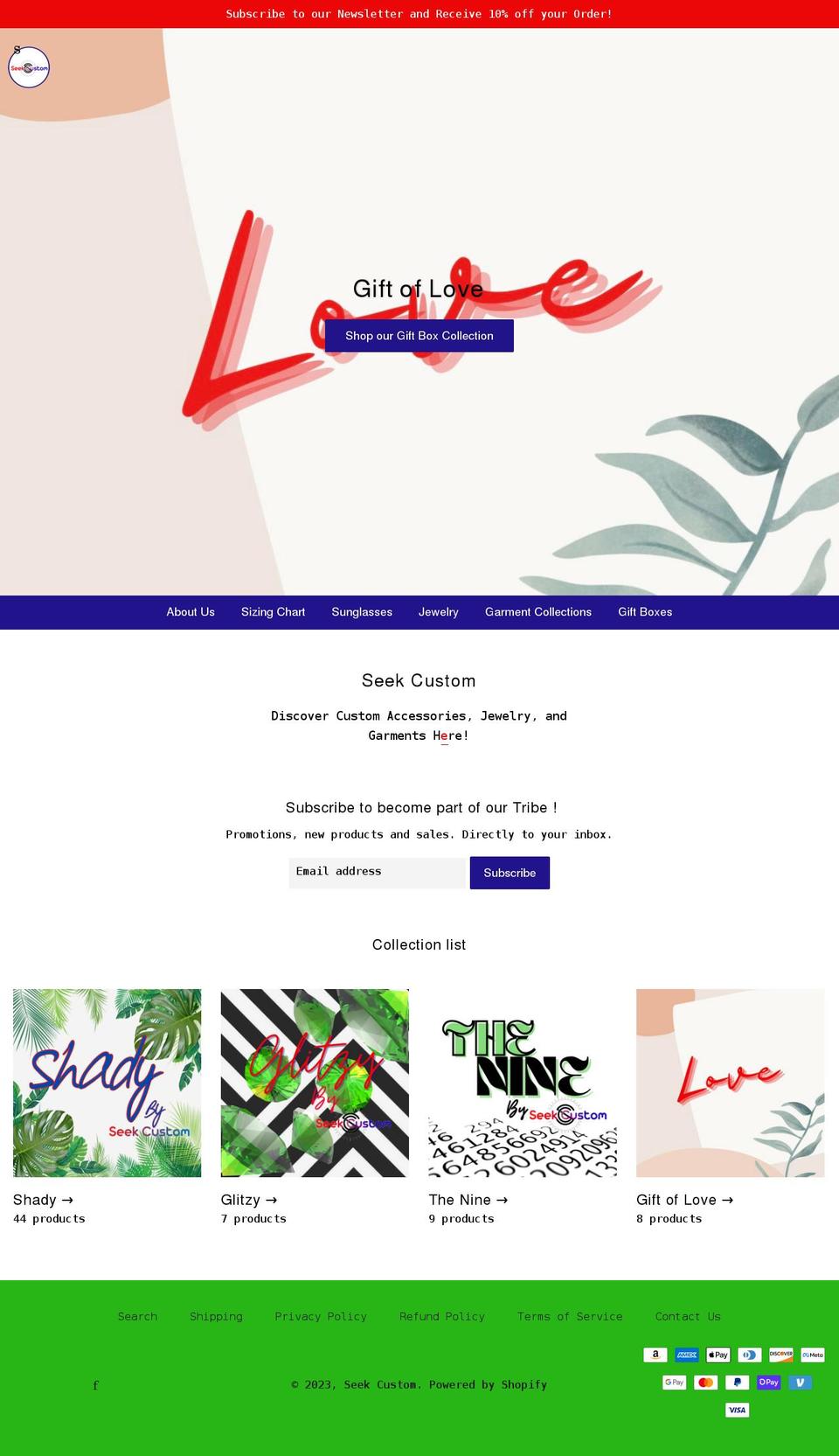 seekcustom.com shopify website screenshot