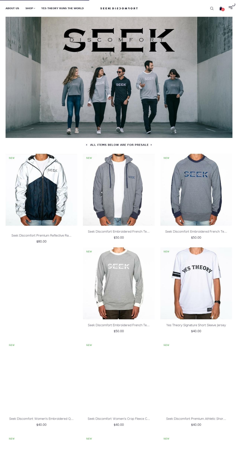 seekdiscomfort.com shopify website screenshot