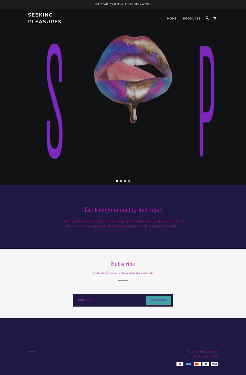 seekingpleasures.com — Shopify storefront screenshot