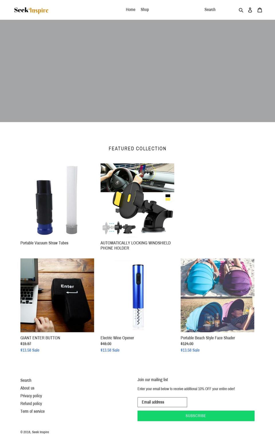 seekinspire.com — Shopify storefront screenshot