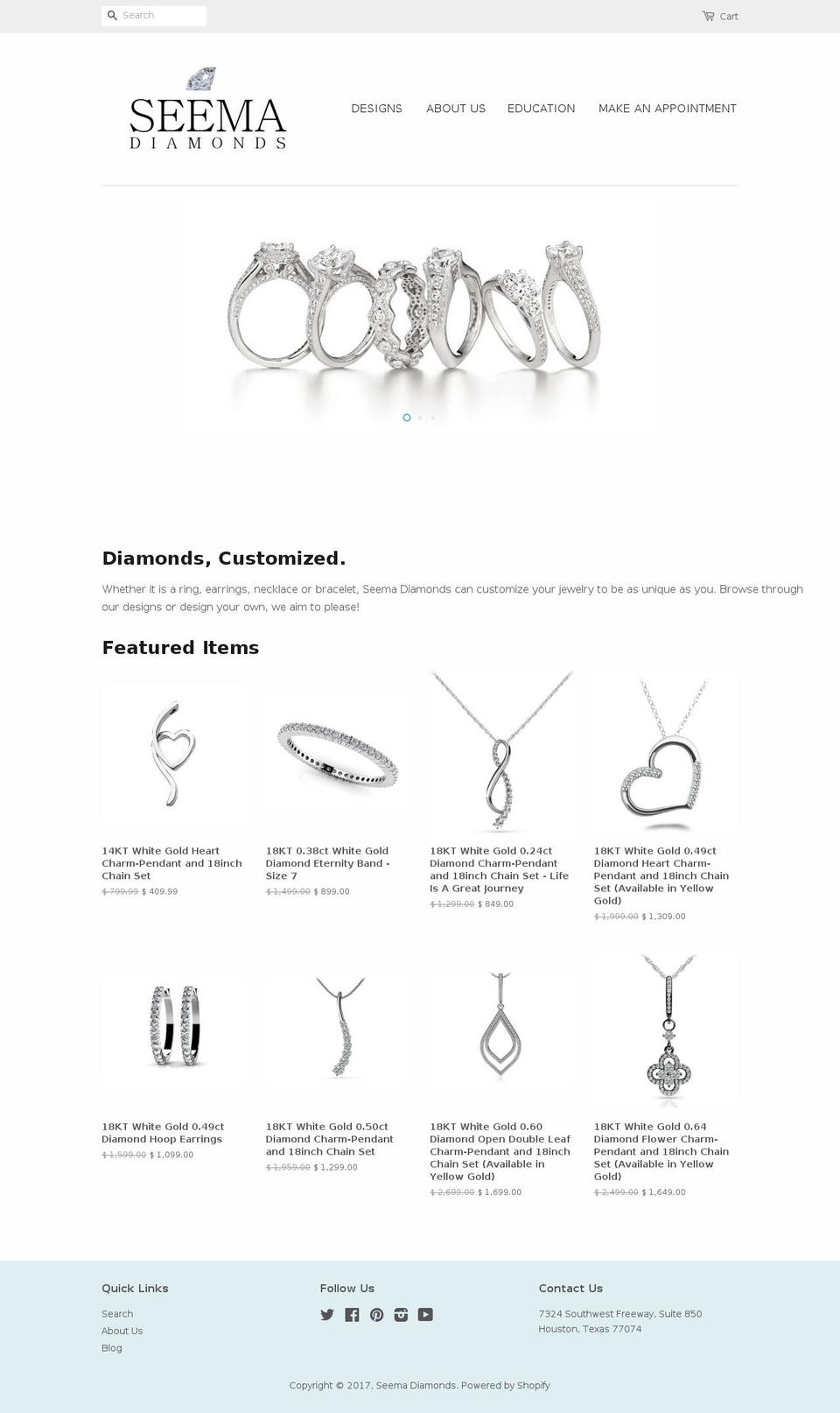 seemadiamonds.com shopify website screenshot