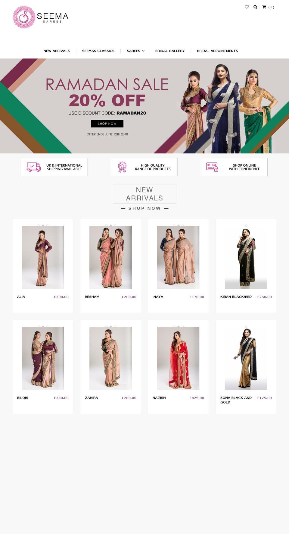 seemasarees.com — Shopify storefront screenshot