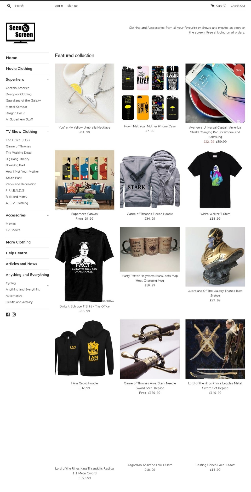 seenonthescreen.co.uk shopify website screenshot