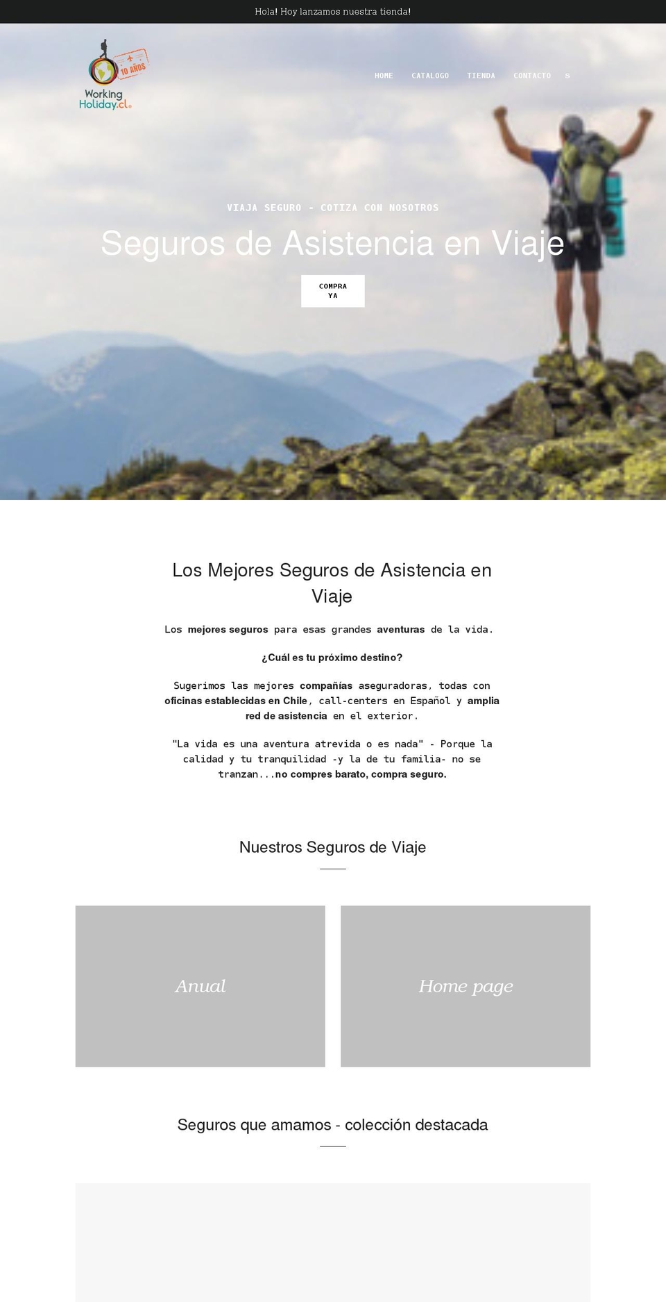 segurosworkingholiday.cl shopify website screenshot