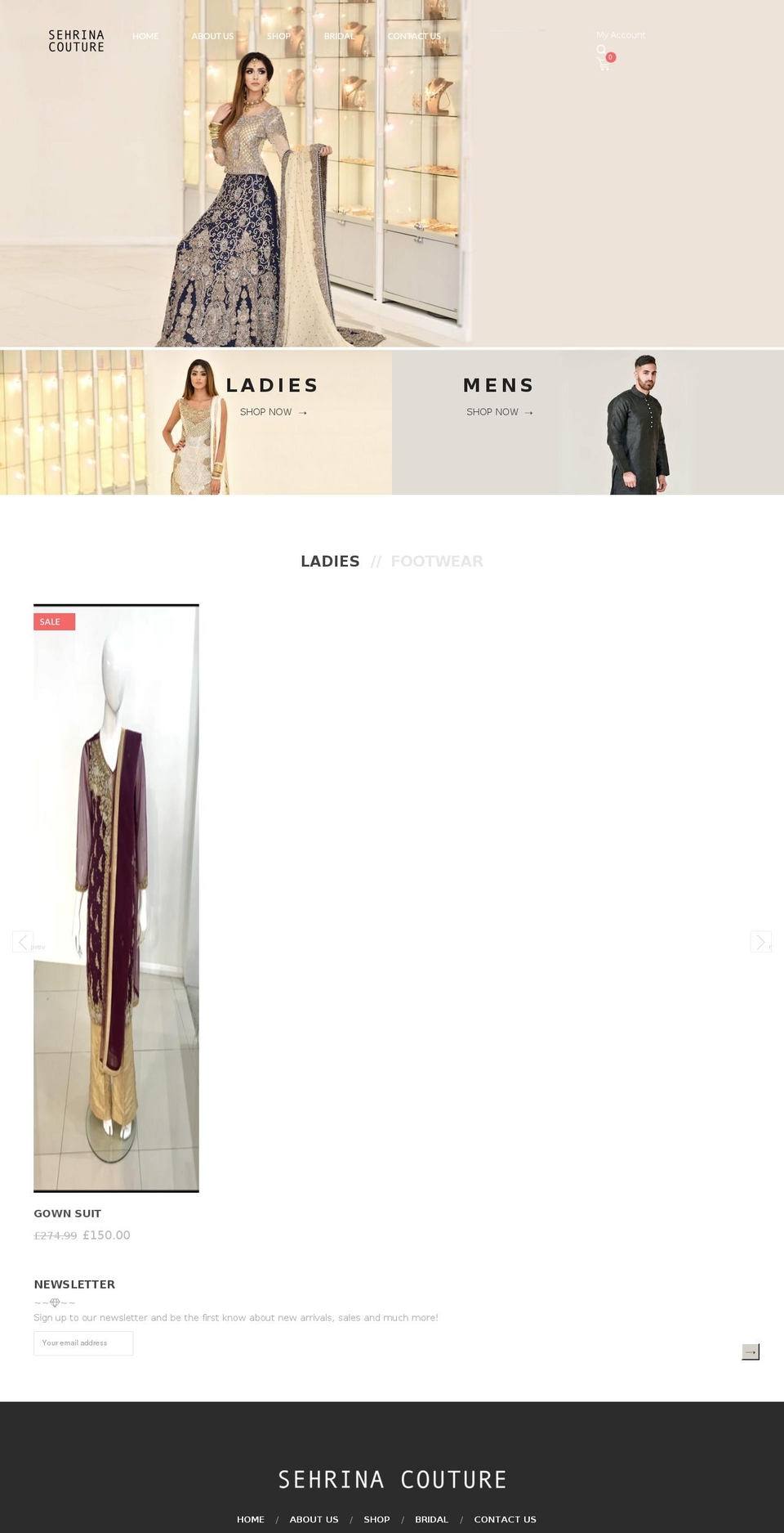 sehrinacouture.com — Shopify storefront screenshot