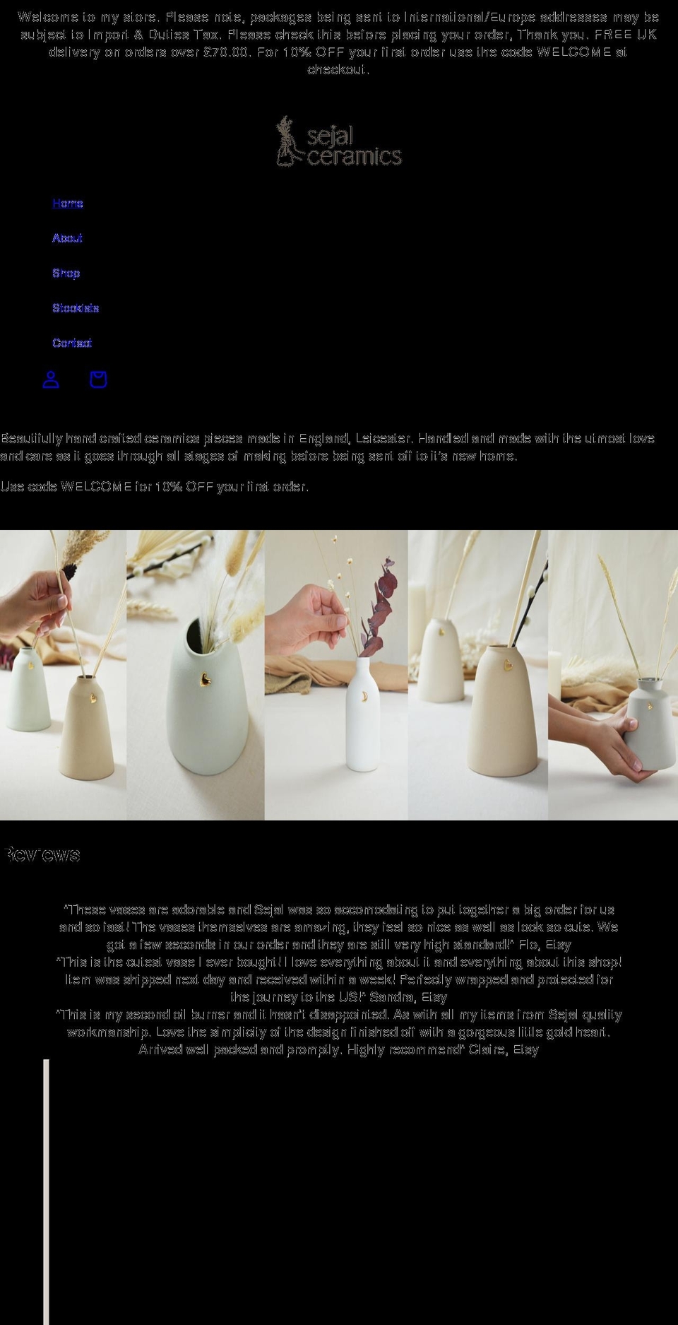 sejalceramics.com shopify website screenshot