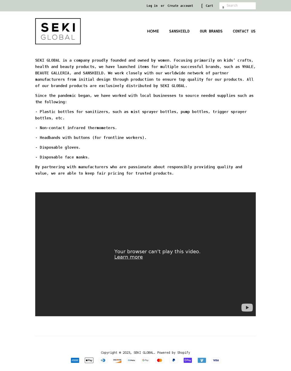 sekiglobal.com shopify website screenshot