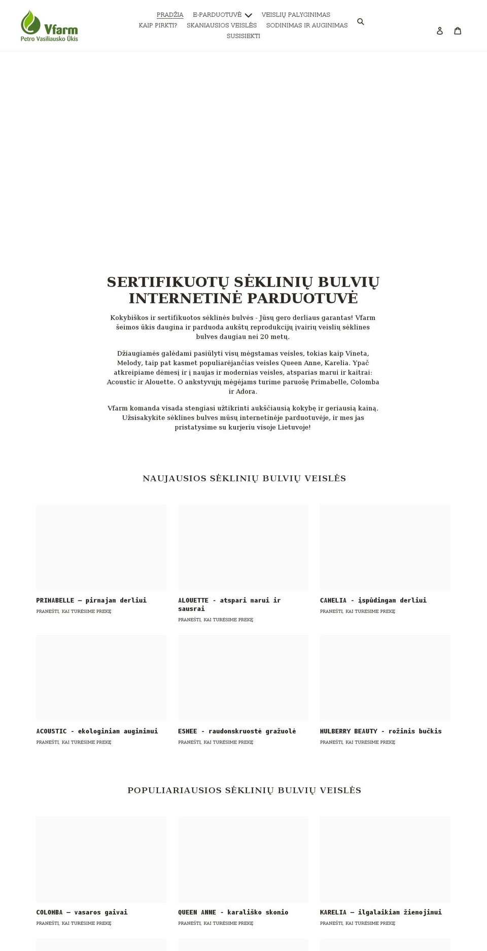 seklinesbulves.lt shopify website screenshot