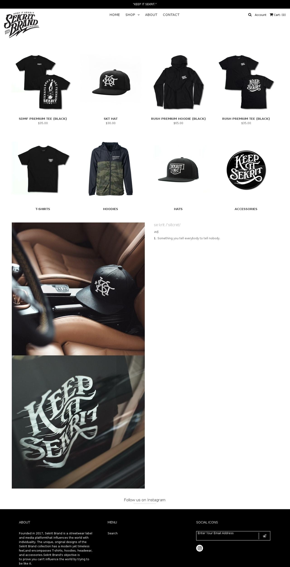 sekritbrand.com — Shopify storefront screenshot