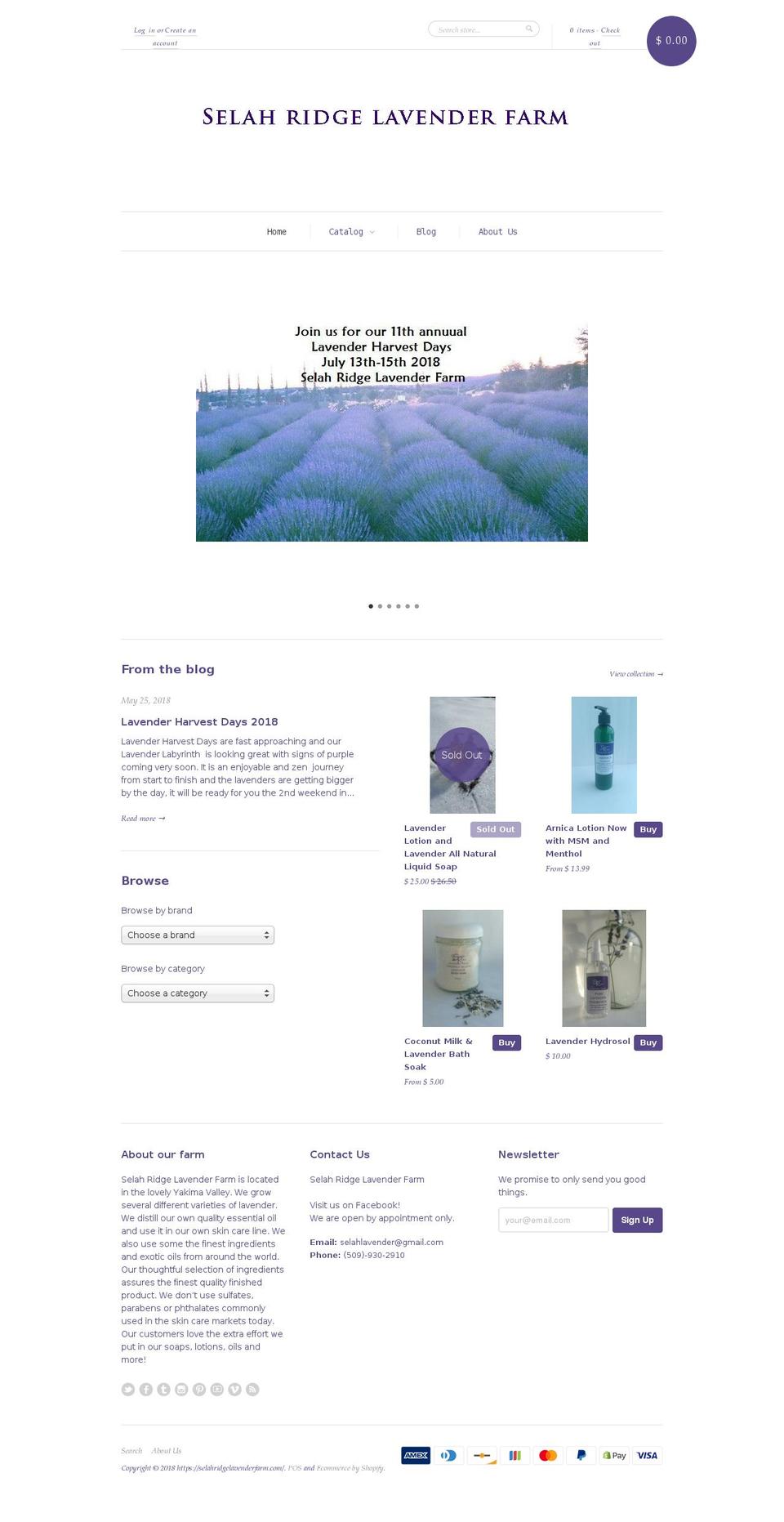 selahridgelavenderfarm.com shopify website screenshot