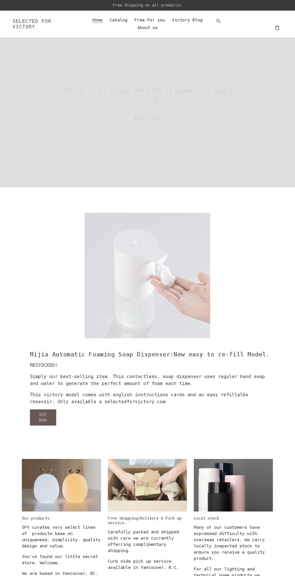 selectedforvictory.com shopify website screenshot