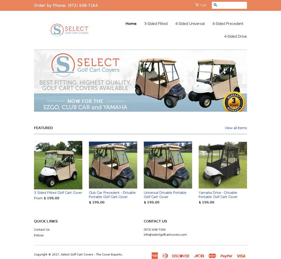 selectgolfcartcovers.com shopify website screenshot