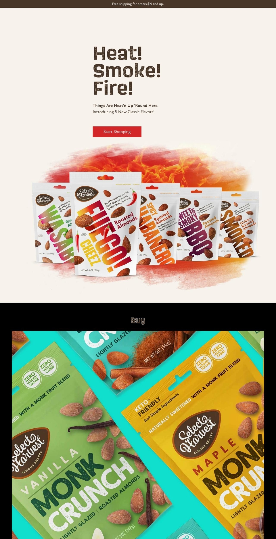 selectharvestalmondsnacks.com shopify website screenshot