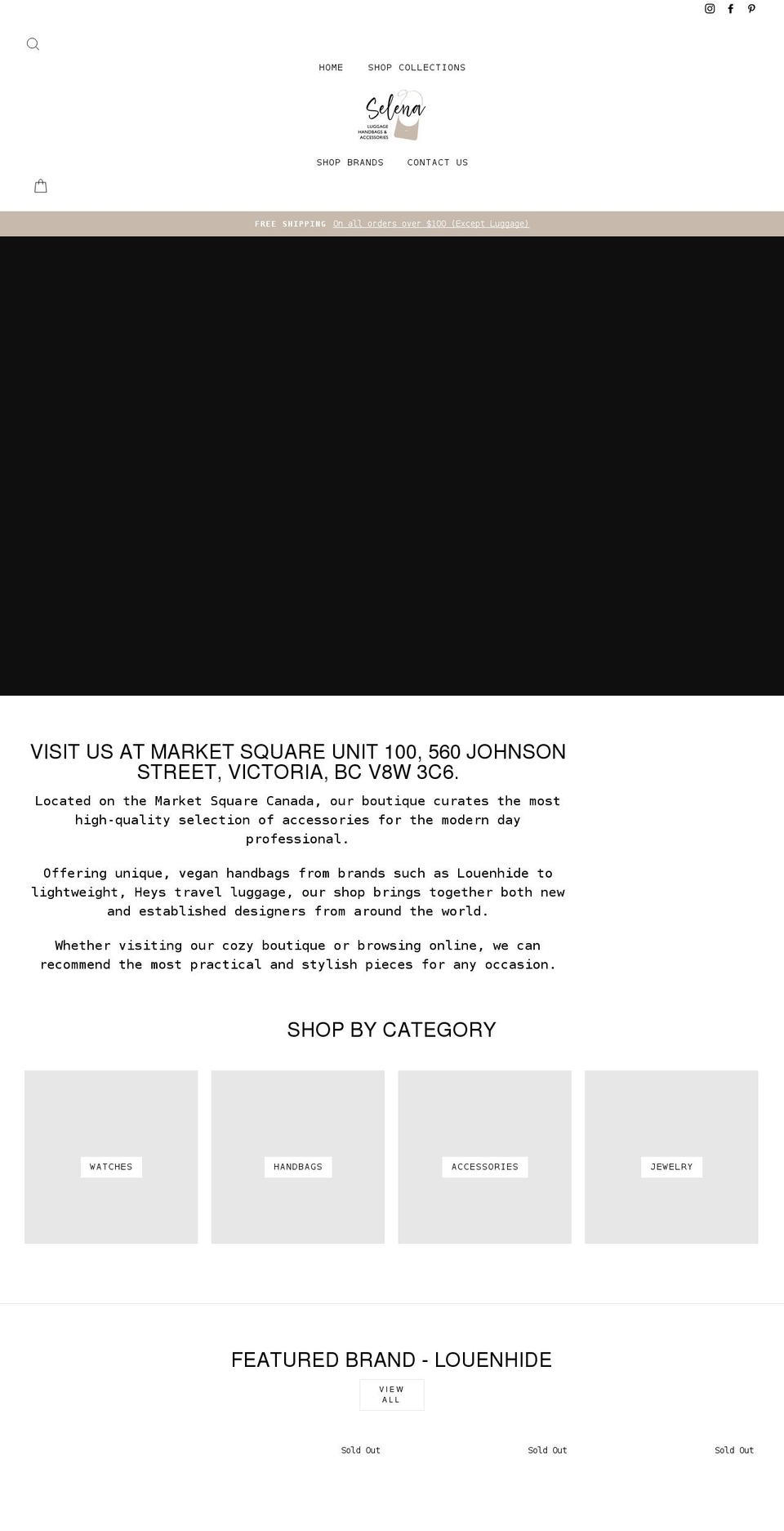 selenabags.com shopify website screenshot