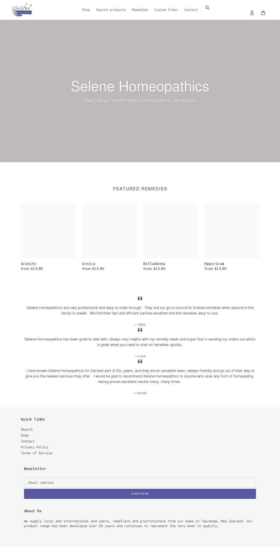 selene.co.nz shopify website screenshot