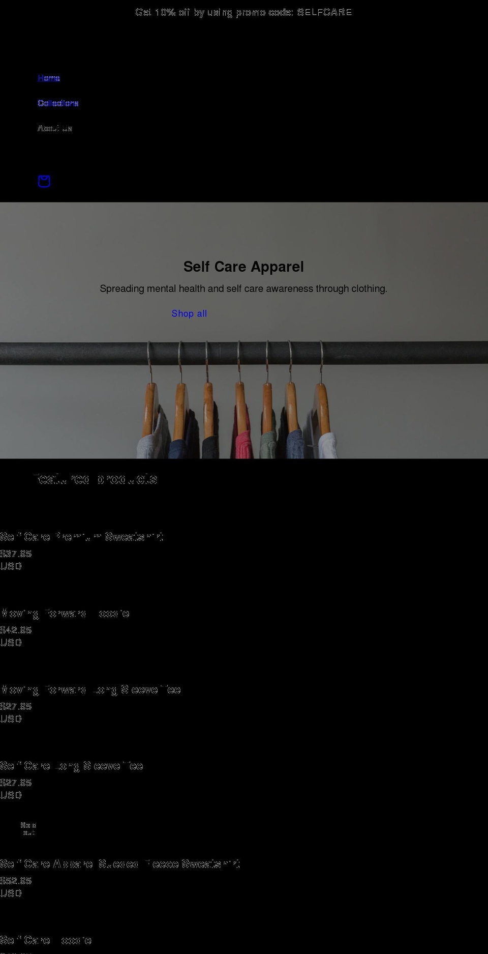 selfcareapparel.com shopify website screenshot