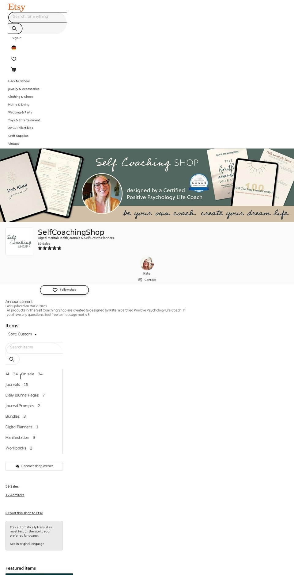 selfcoachingshop.com shopify website screenshot
