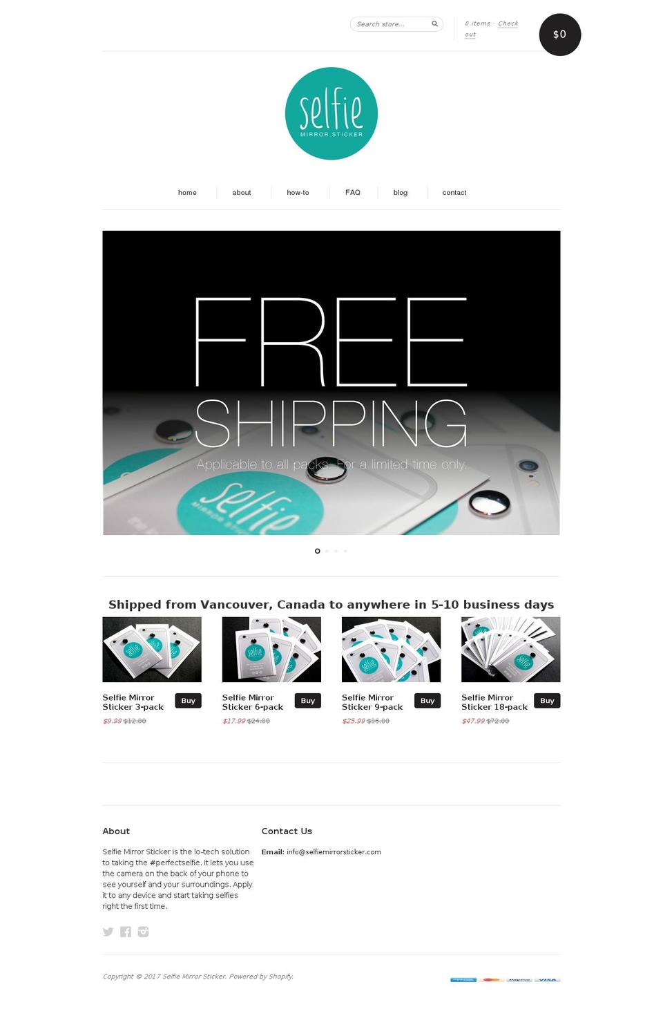 selfiemirrorsticker.com shopify website screenshot