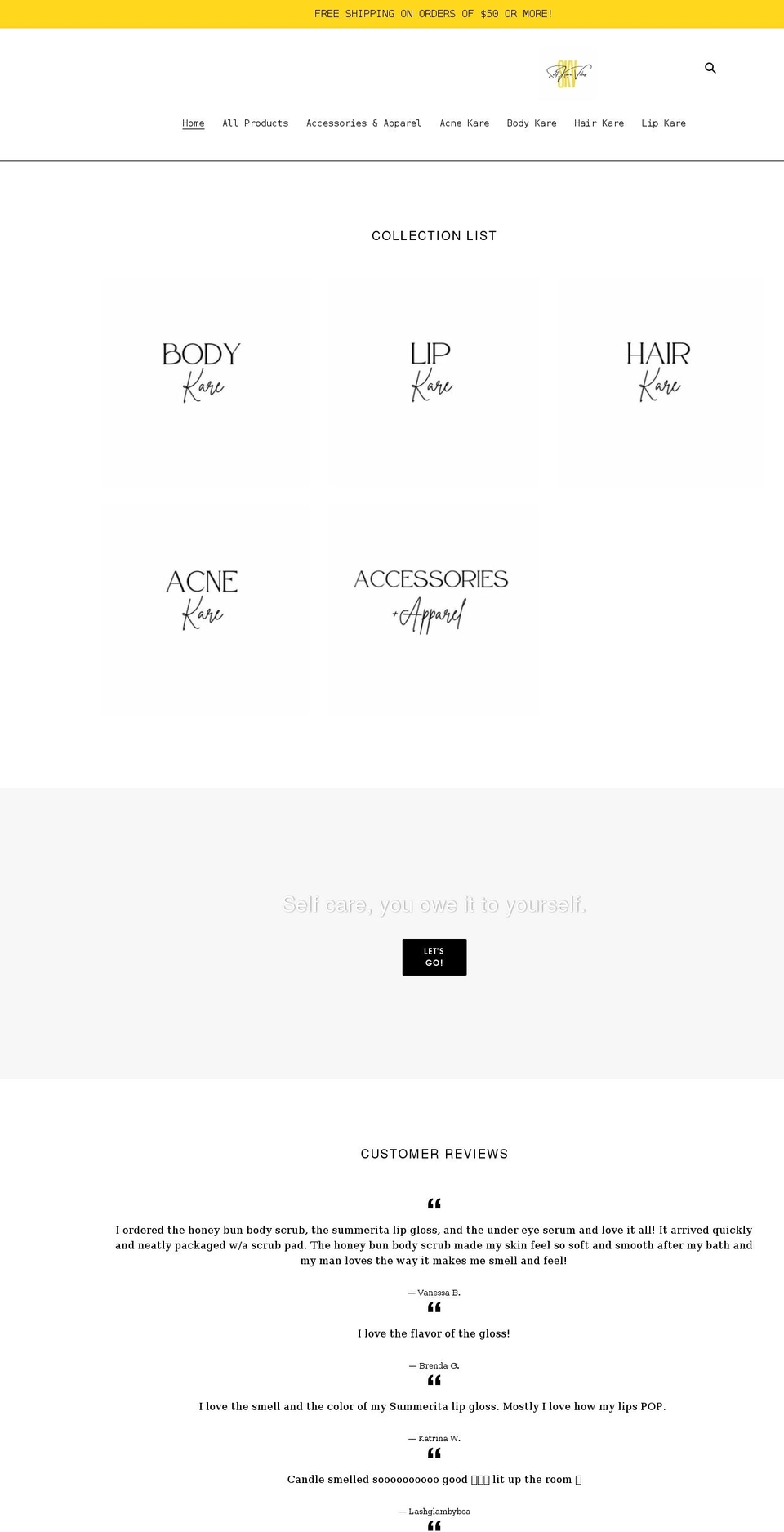 selfkarevibes.com shopify website screenshot