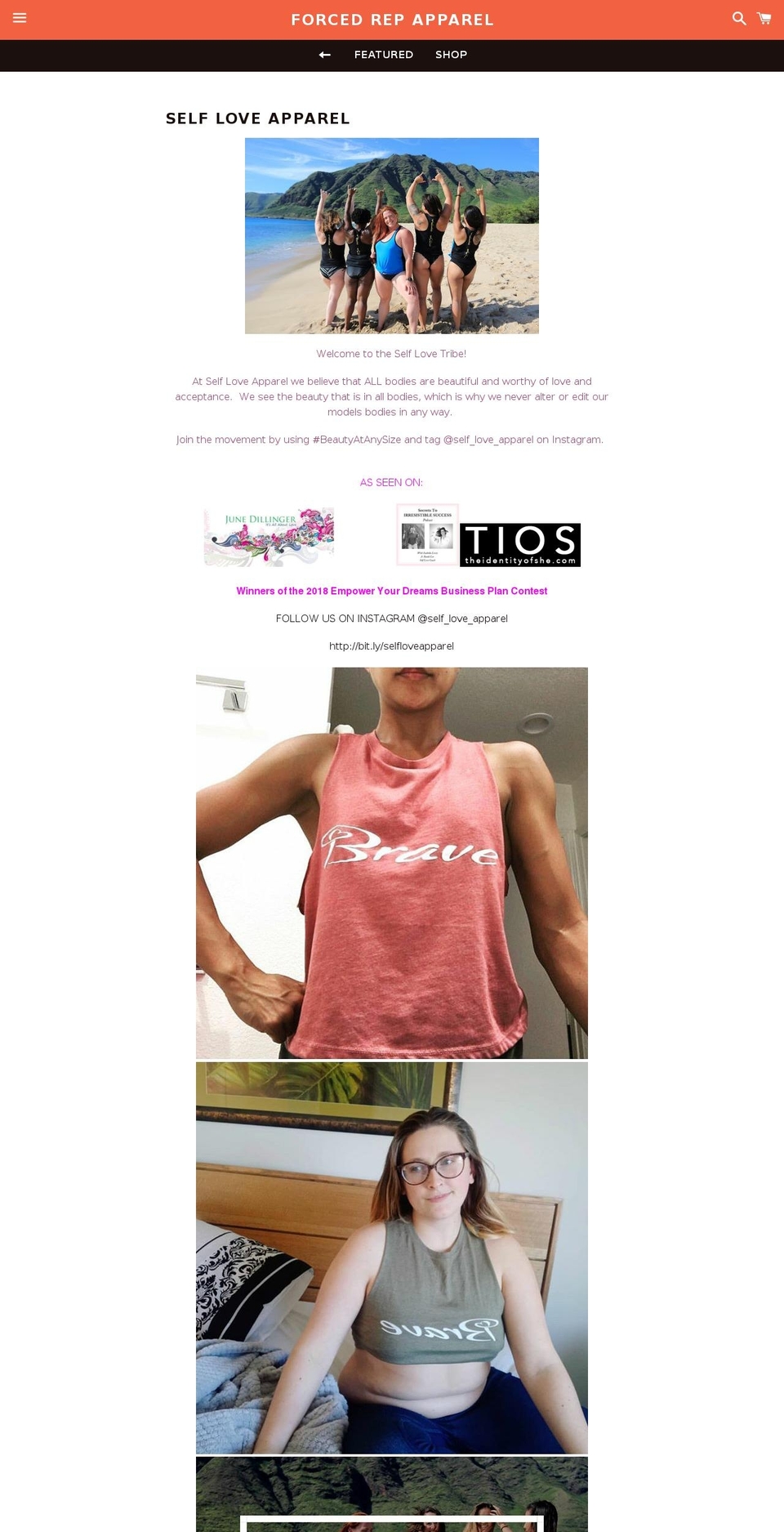 Forced Rep Theme II Shopify theme site example selfloveapparel.com