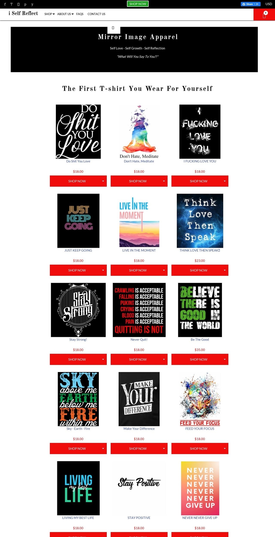 selfreflectiontees.com — Shopify storefront screenshot
