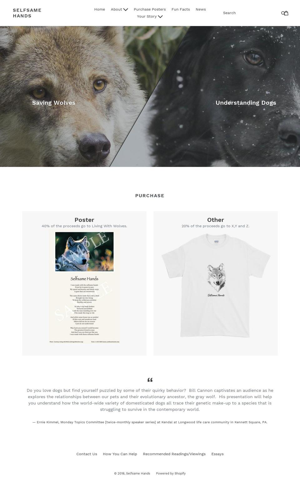 selfsamehands.com shopify website screenshot