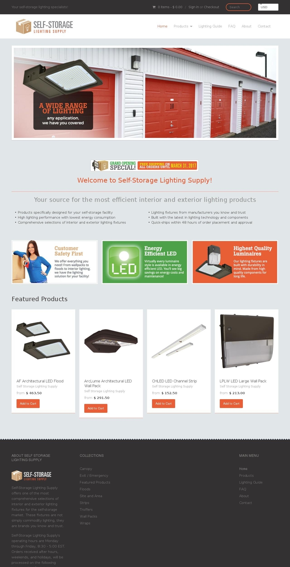 selfstoragelightingsupply.com shopify website screenshot