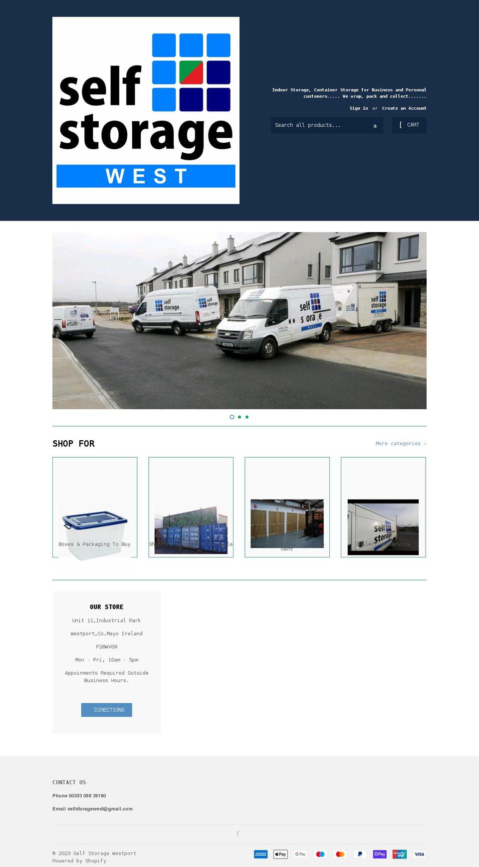 selfstoragewest.ie shopify website screenshot
