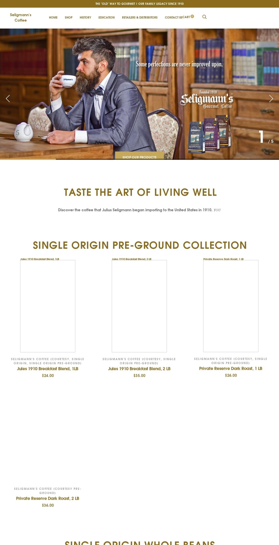 seligmannscoffee.com shopify website screenshot