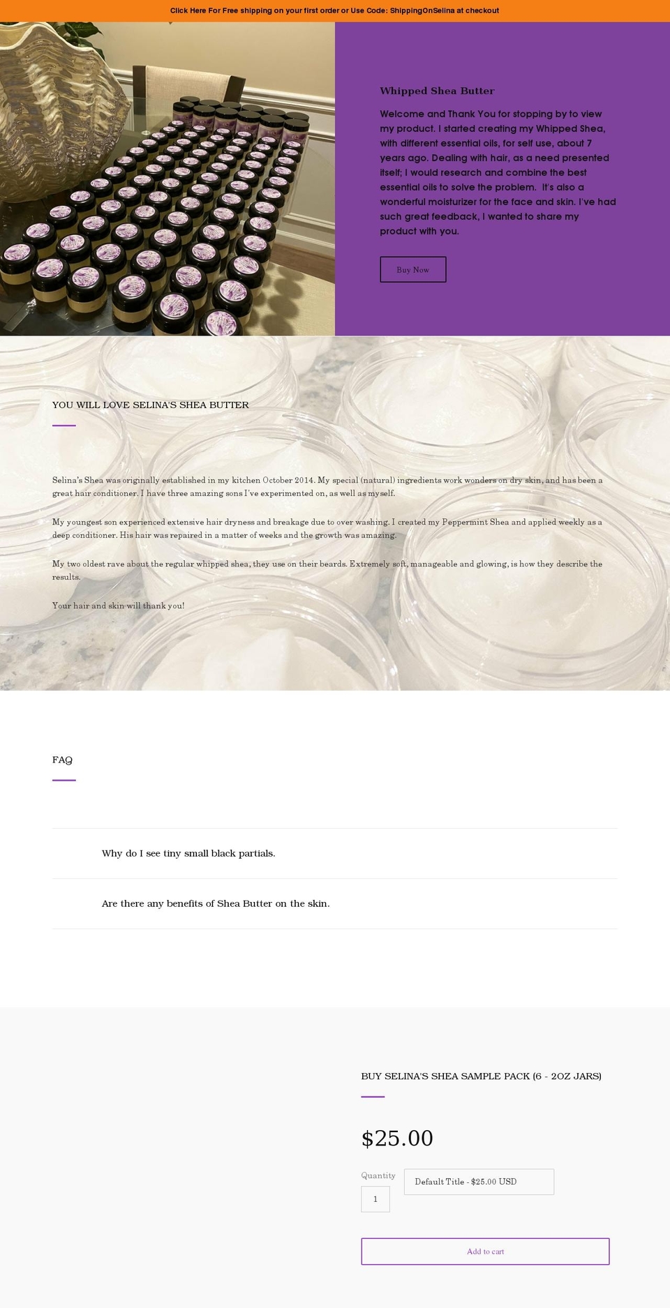 selinasshea.com shopify website screenshot