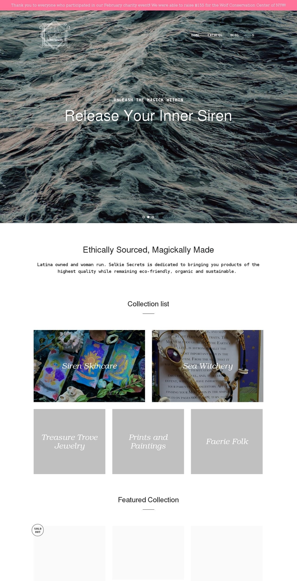 selkiesecrets.com shopify website screenshot