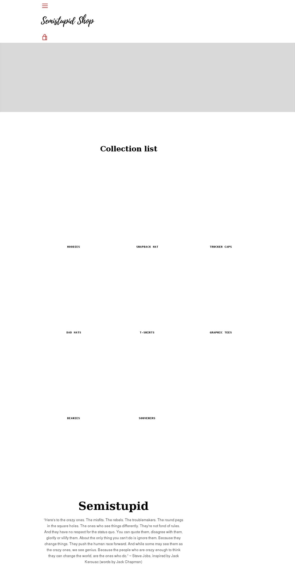 semistupidshop.com shopify website screenshot