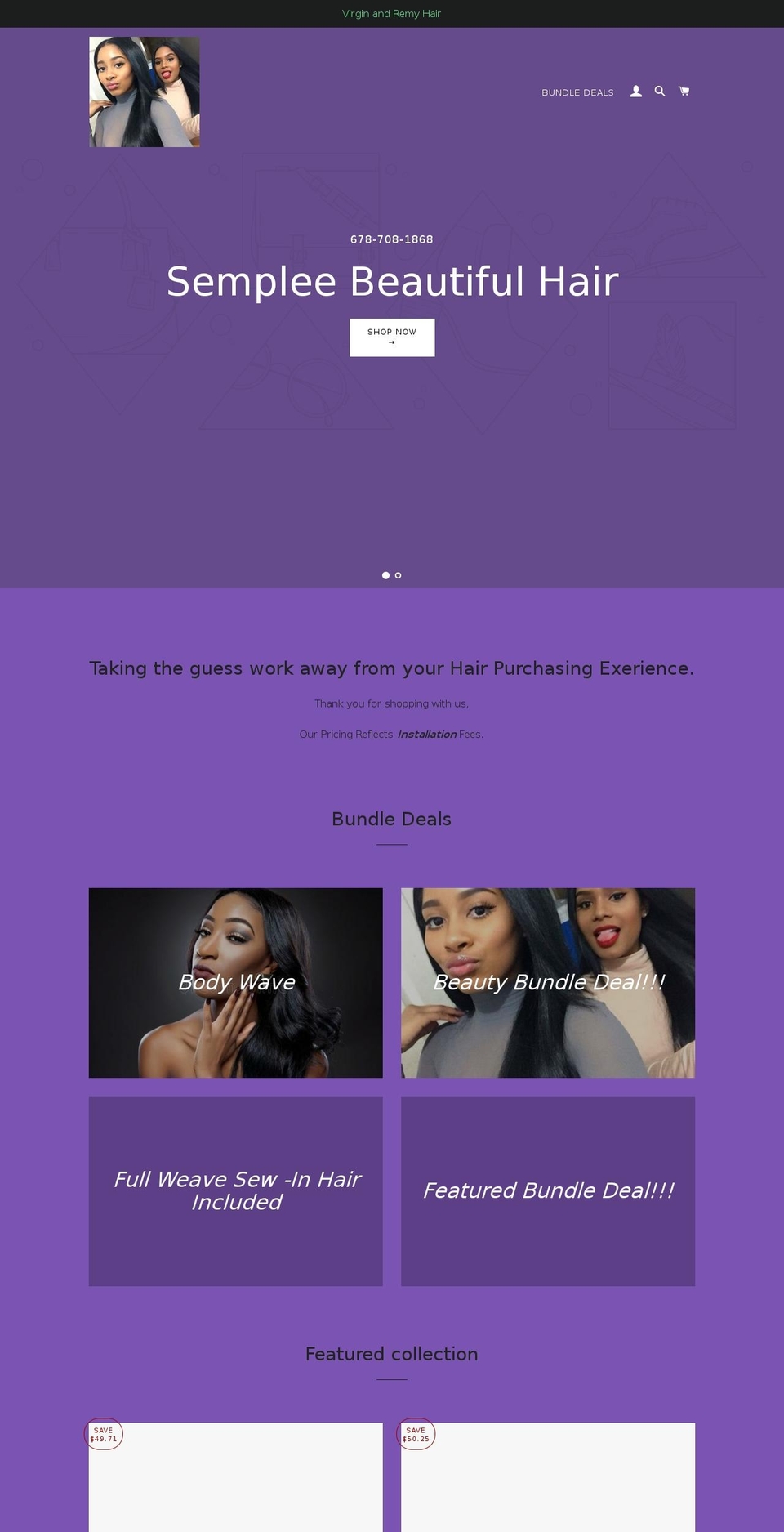 sempleebeautifulhair.com — Shopify storefront screenshot