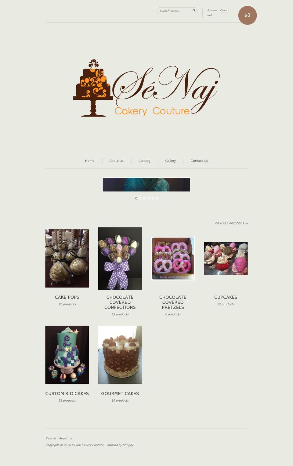 senajcakerycouture.com shopify website screenshot