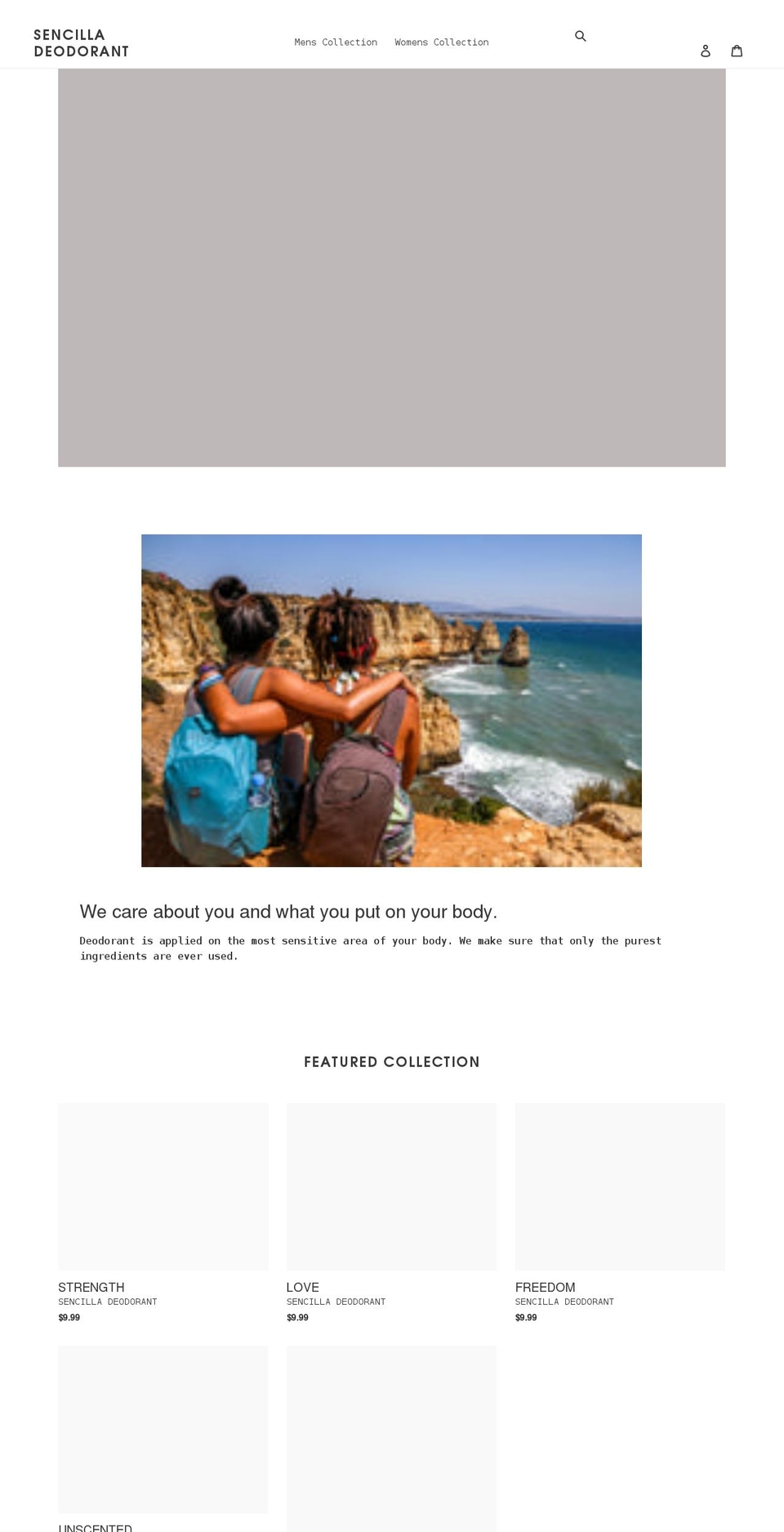 sencilladeodorant.com shopify website screenshot