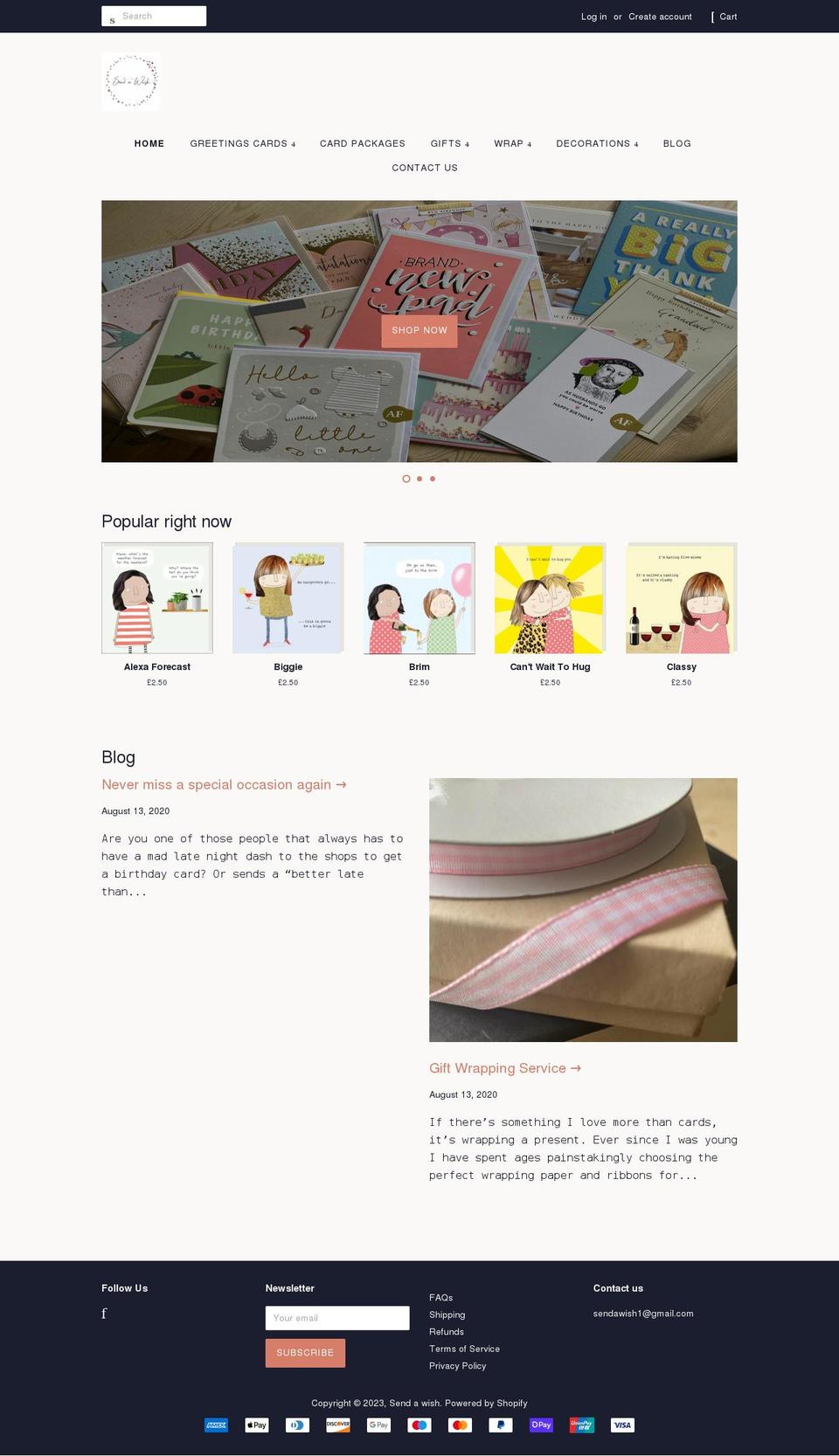 sendawish.co.uk shopify website screenshot