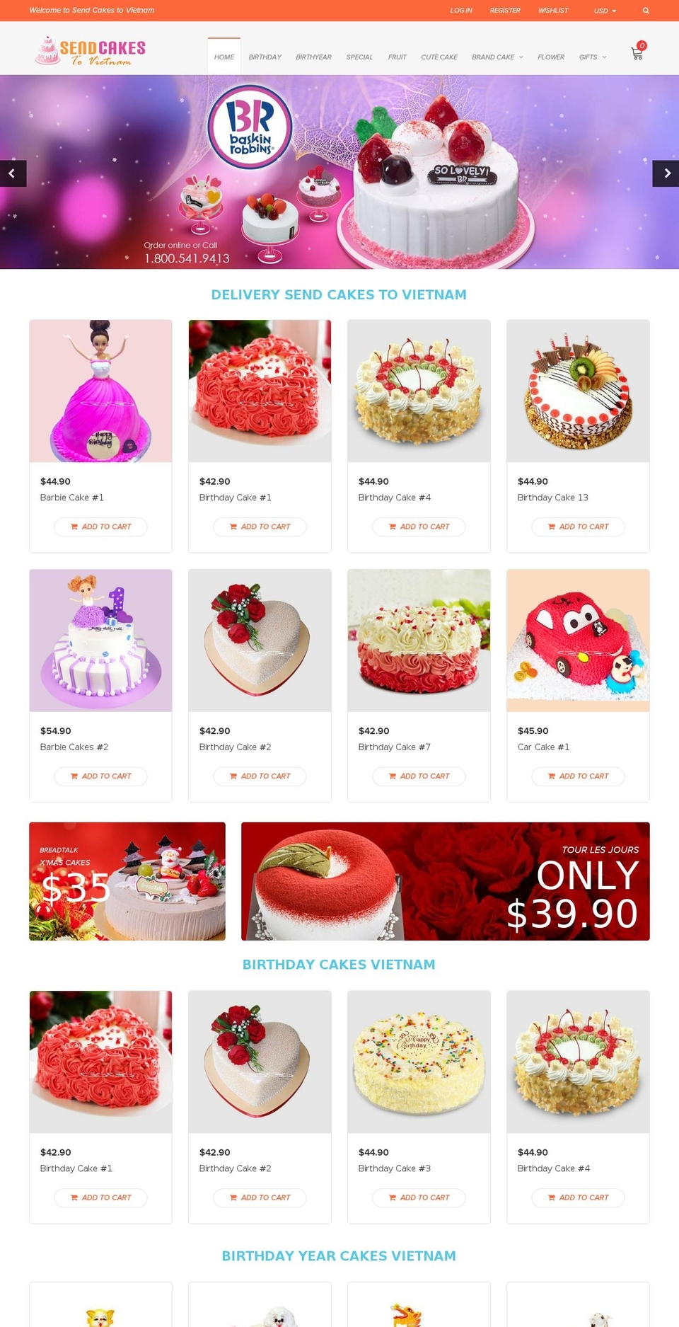 sendcakestovietnam.com shopify website screenshot