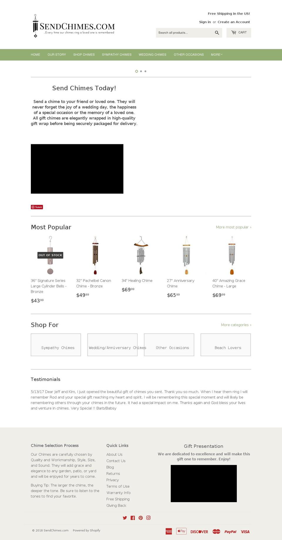 sendchimes.com — Shopify storefront screenshot