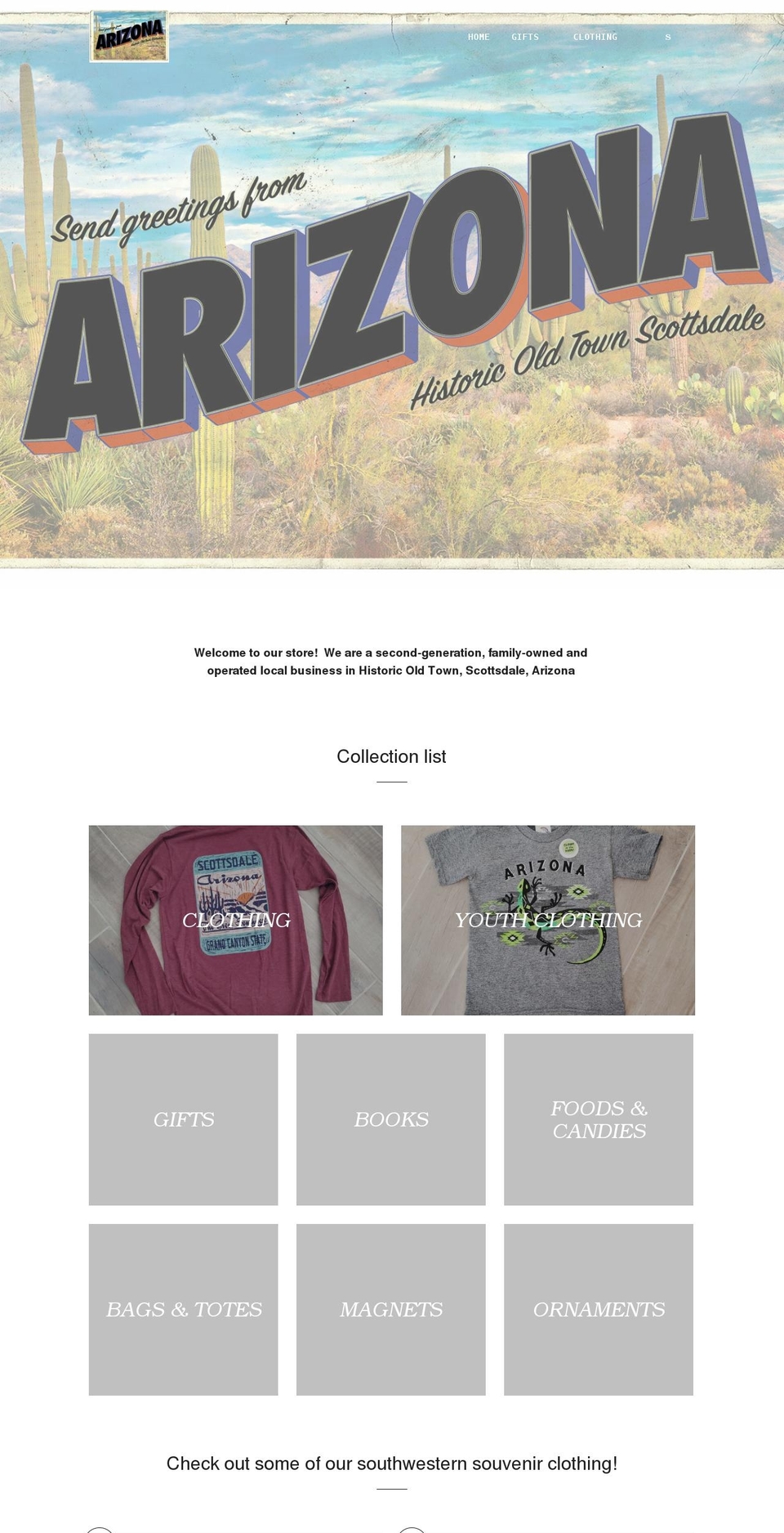 sendgreetingsfromarizona.com shopify website screenshot