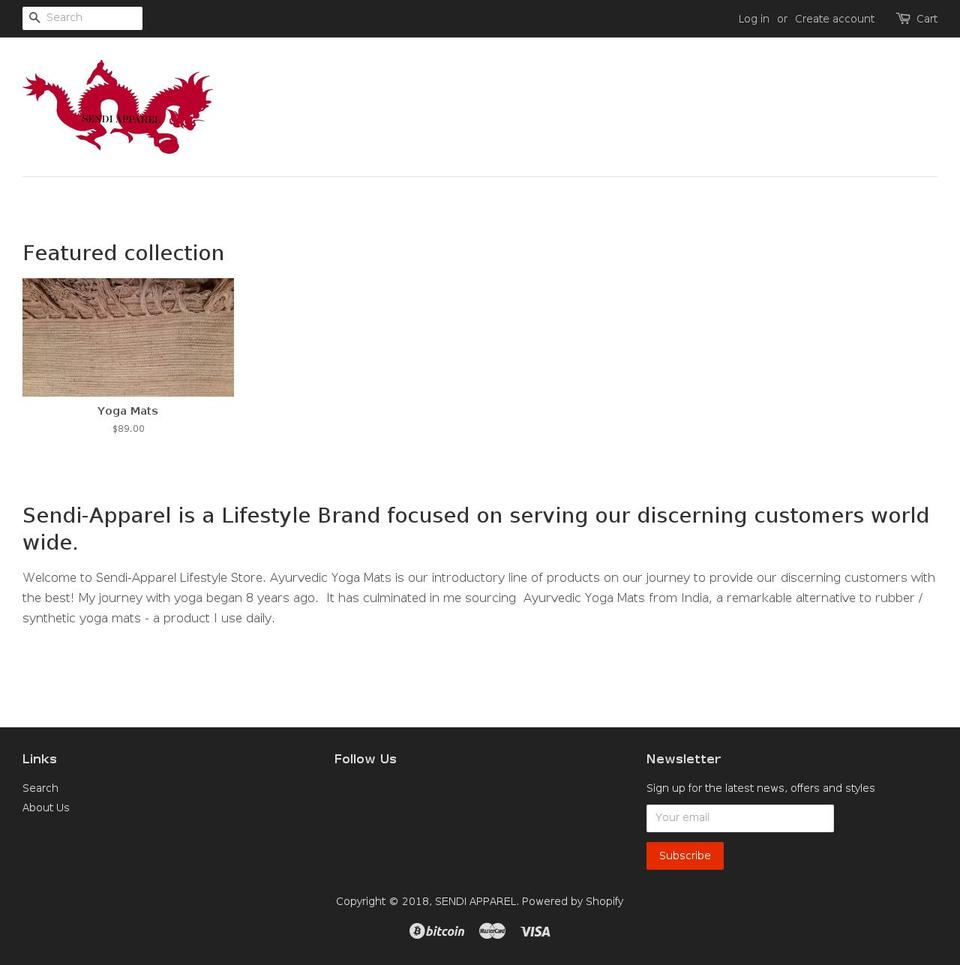 sendiapparel.com shopify website screenshot