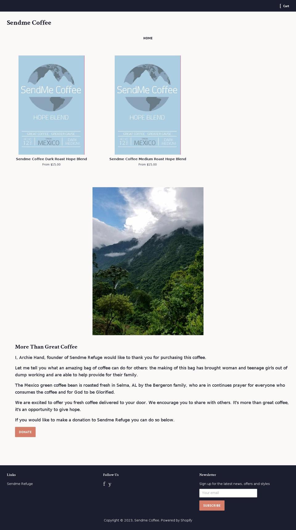 sendmecoffee.net shopify website screenshot