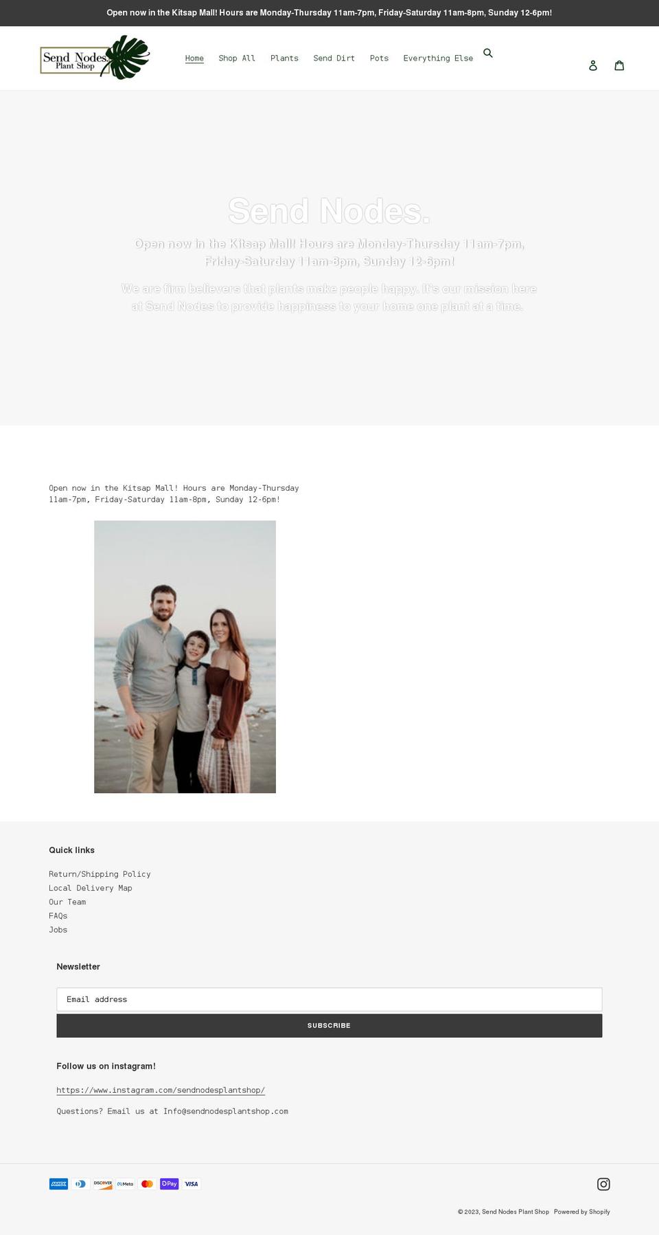 sendnodesplantshop.com shopify website screenshot