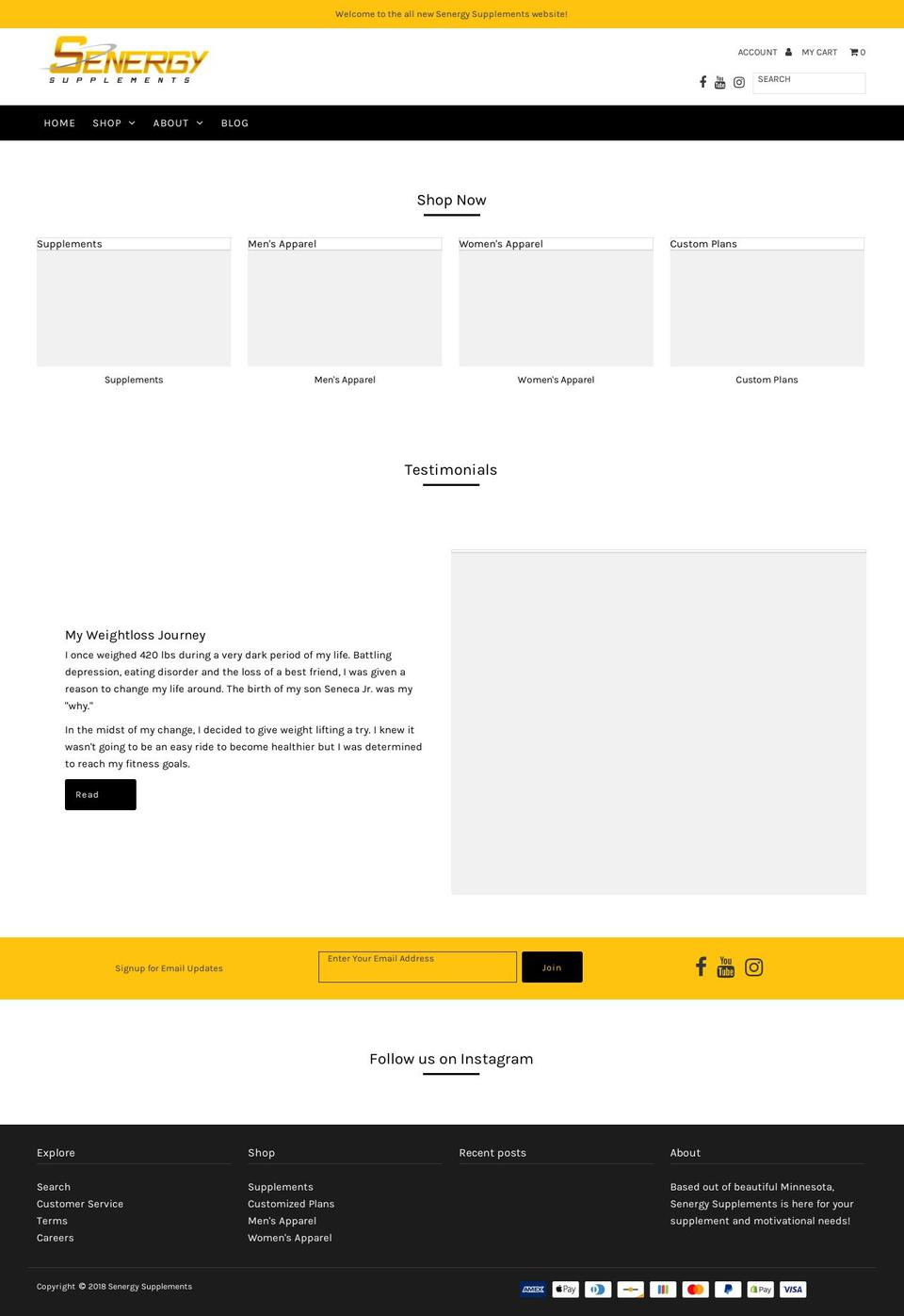 senergysupplements.com — Shopify storefront screenshot