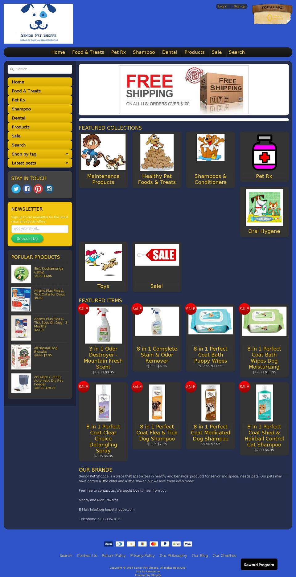 seniorpetshoppe.com shopify website screenshot